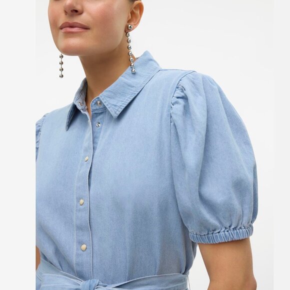 Vero Moda - Abigail Button Down Denim Dress - Light Blue - Picture 8 of 14